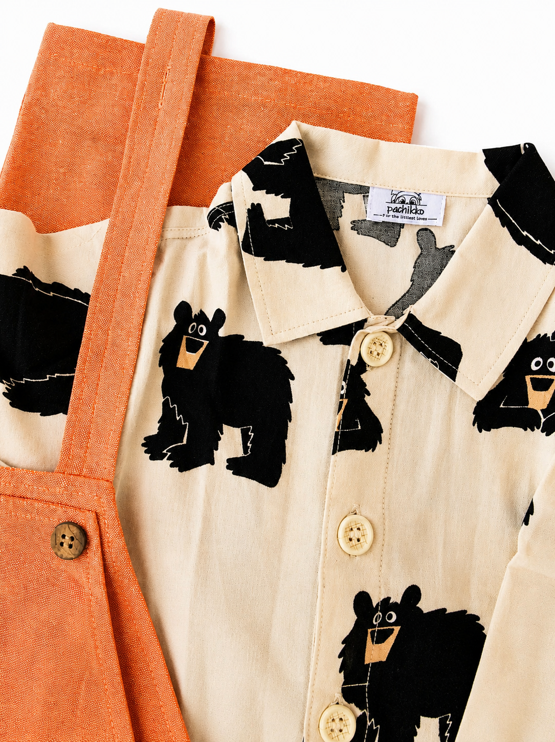Khadi-Orange Dungaree with Floral Print Top for Boys
