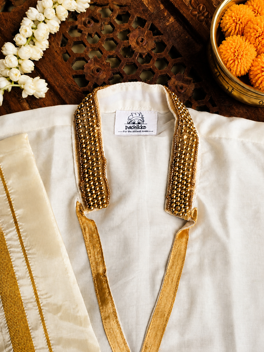 Organza short kurta and mundu set