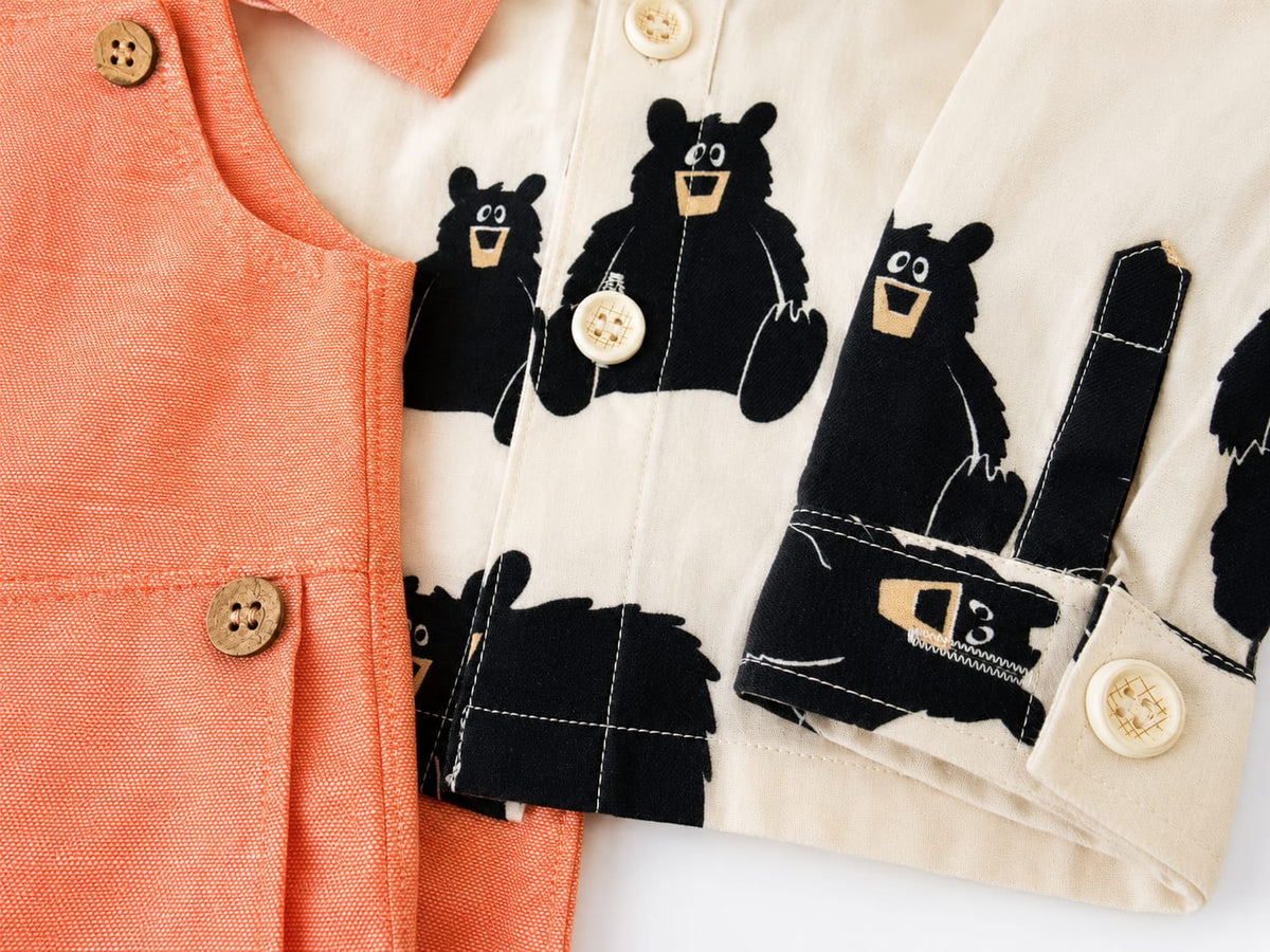 Khadi-Orange Dungaree with Floral Print Shirt for Boys