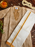 Crushed tissue silk long kurta with mundu set