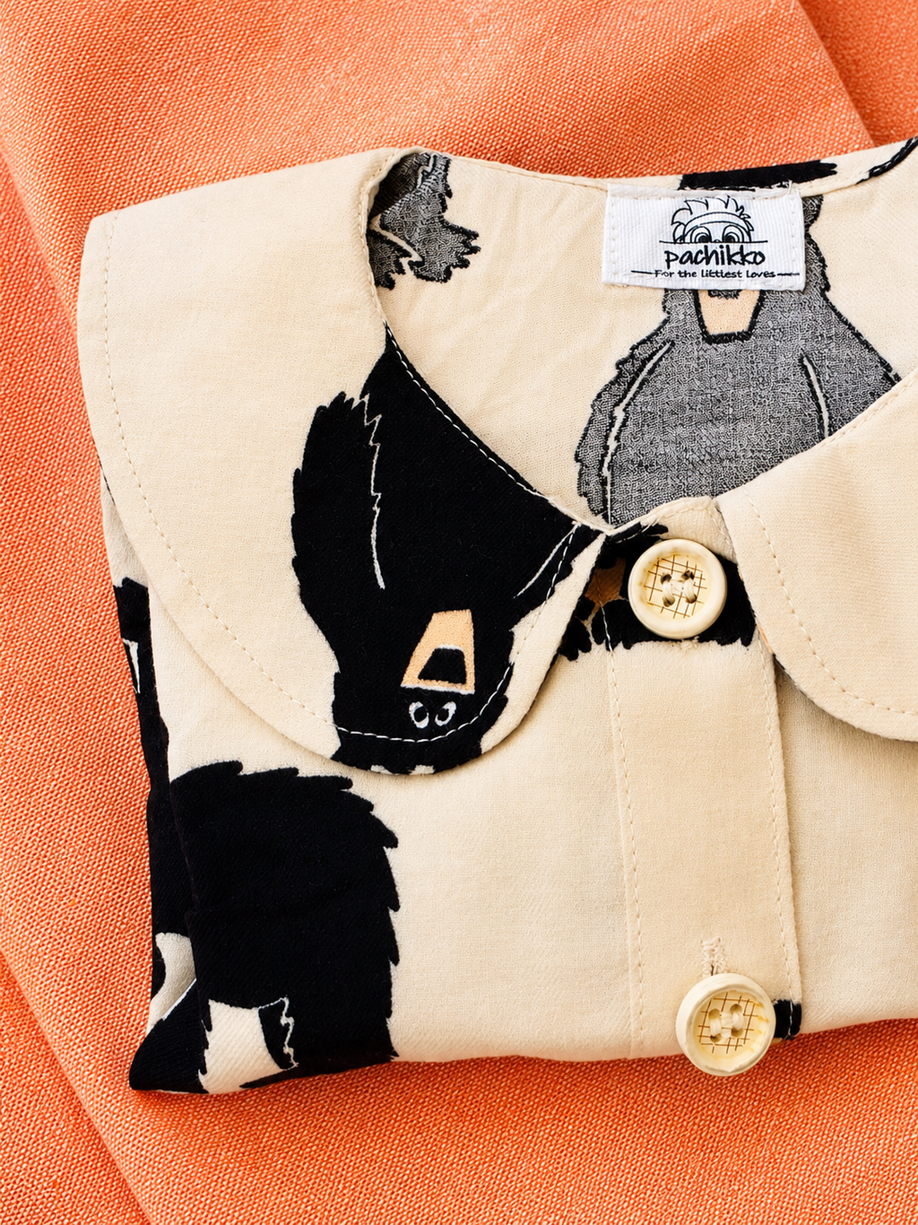 Khadi-Orange Dungaree with Bear Print Top for Girls