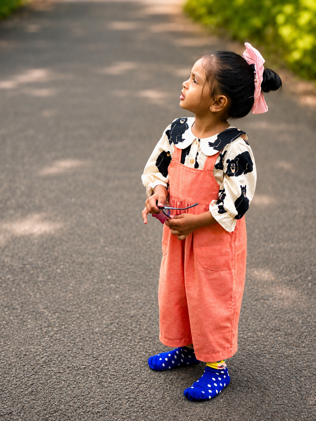 Khadi-Orange Dungaree with Bear Print Top for Girls